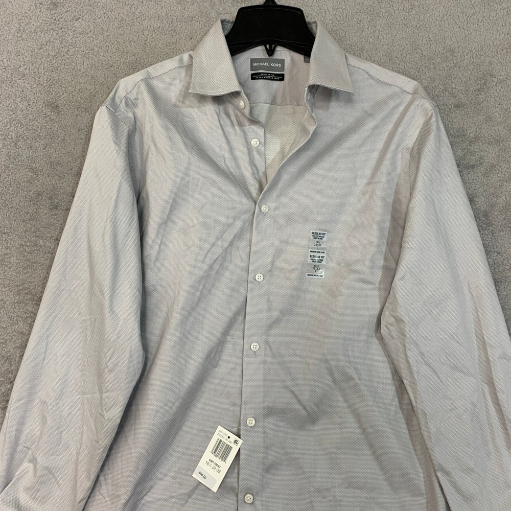 NWT Michael Kors Regular Fit Dress Shirt Men's L 16.5 32/33 Grey Frost Cotton - Picture 12 of 13
